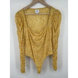 MISA Los Angeles Yellow Stretch Bodysuit Top Size Medium Long Sleeve Ruffle